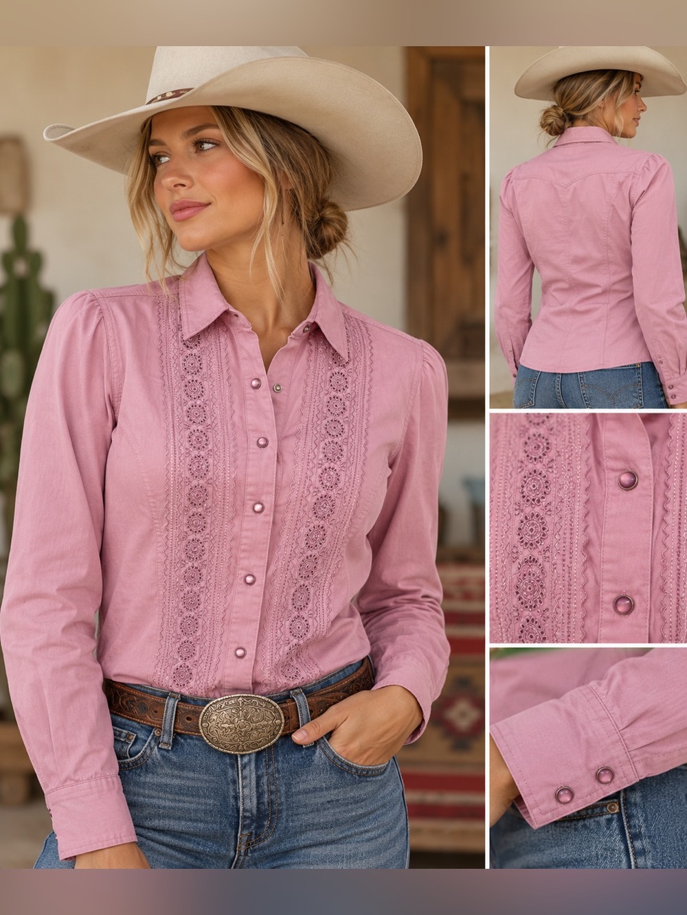 Wrangler Pink/ lavendar Embroidered Pearl Snap Western Cowgirl Shirt